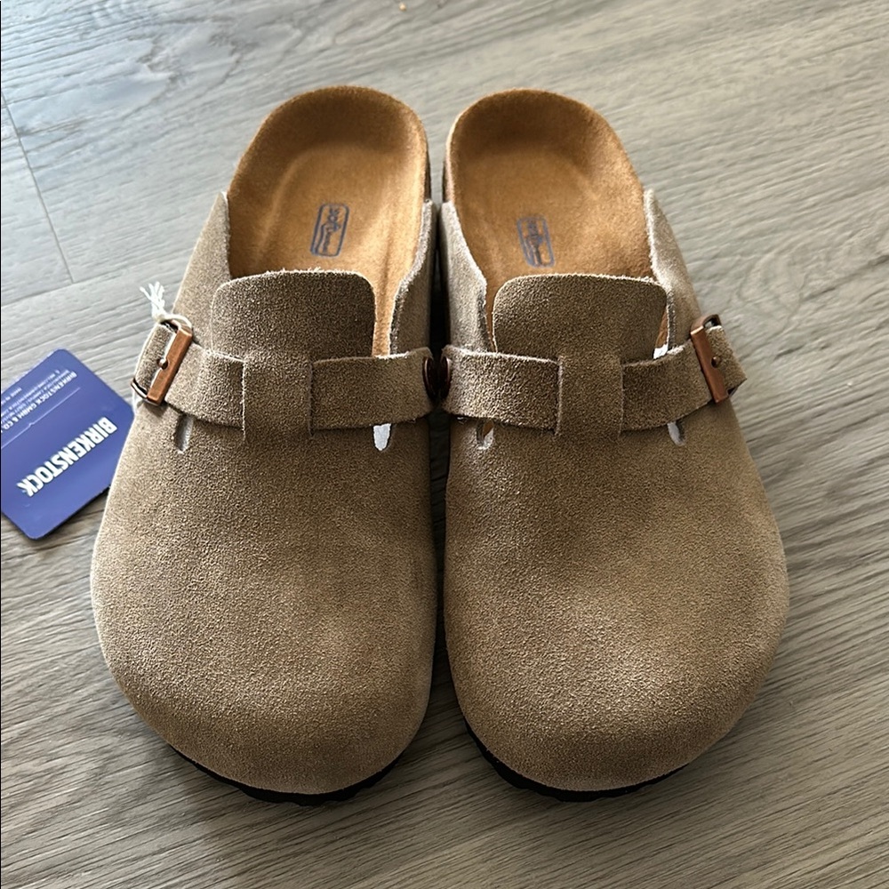 Birkenstock Tan Suede Boston Clogs
